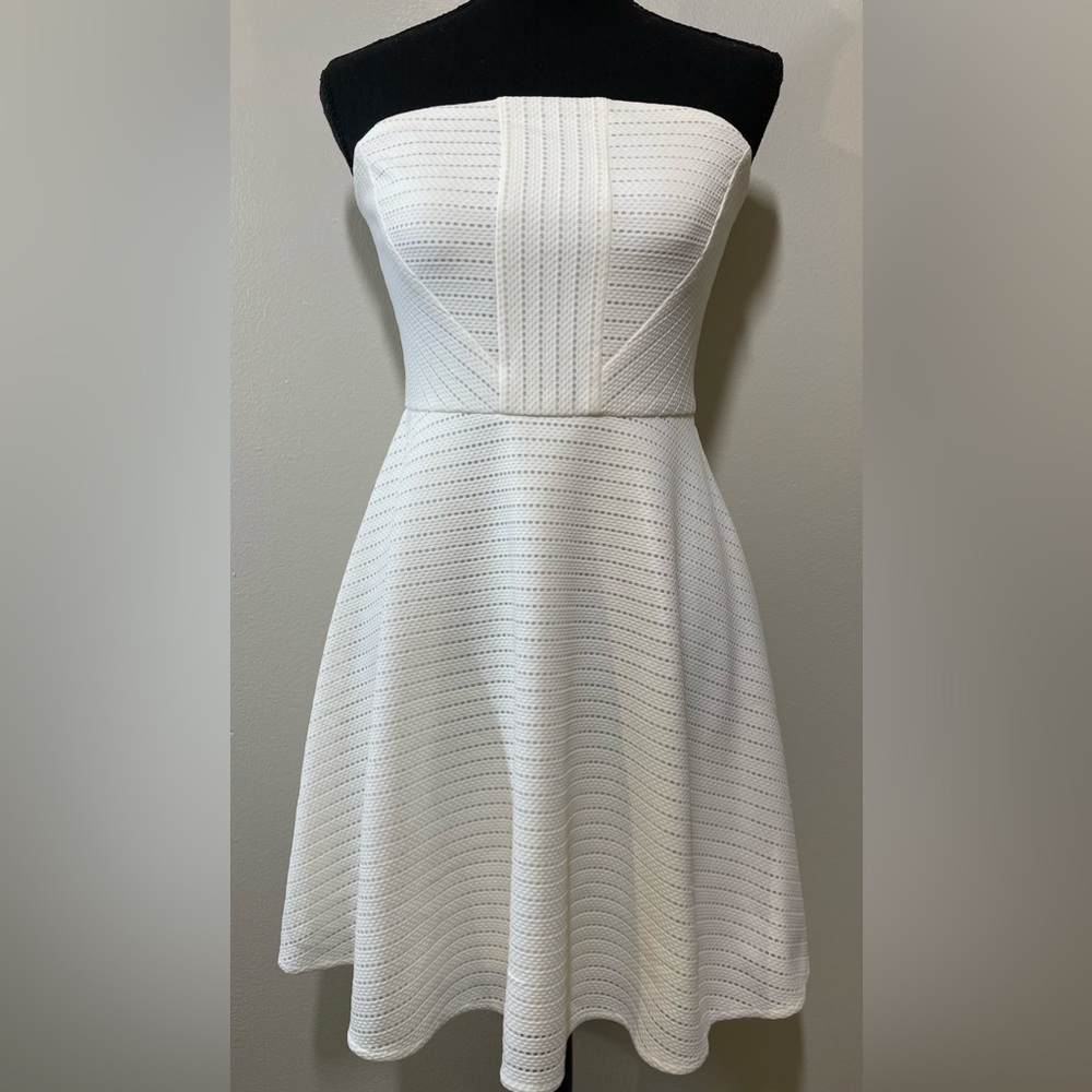 Express Strapless A-Line Eyelet Pattern Dress - image 1